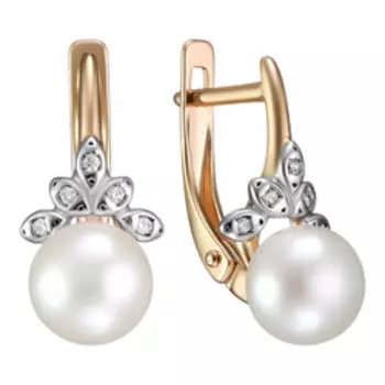 Серебряные серьги с жемчугом и фианитами