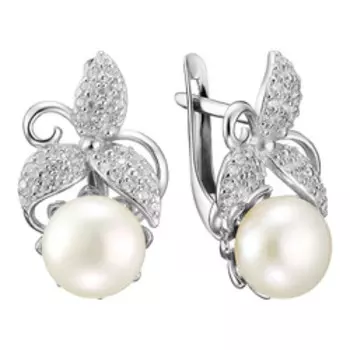 Серебряные серьги с жемчугом и фианитами