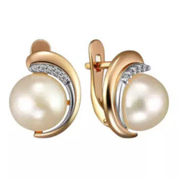 Серебряные серьги с жемчугом и фианитами