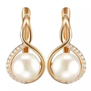 Серебряные серьги с жемчугом и фианитами