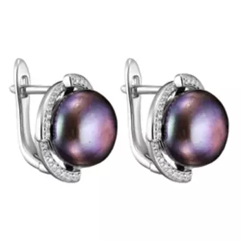 Серебряные серьги с жемчугом и фианитами