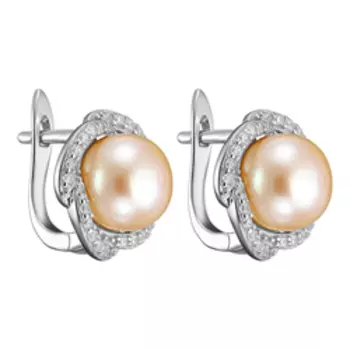 Серебряные серьги с жемчугом и фианитами