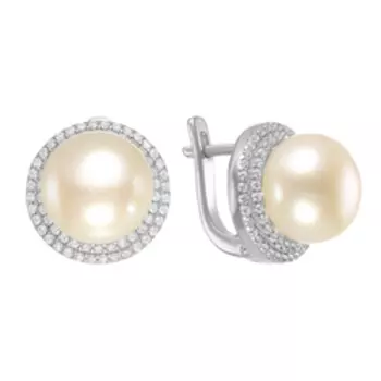 Серебряные серьги с жемчугом и фианитами