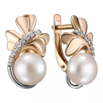 Серебряные серьги с жемчугом и фианитами