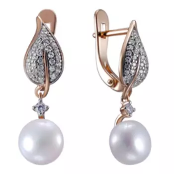 Серебряные серьги с жемчугом и фианитами