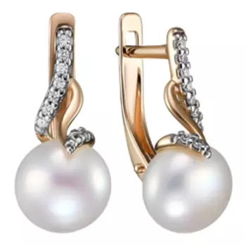 Серебряные серьги с жемчугом и фианитами