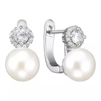 Серебряные серьги с жемчугом и фианитами