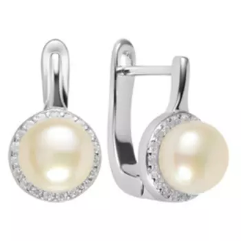 Серебряные серьги с жемчугом и фианитами