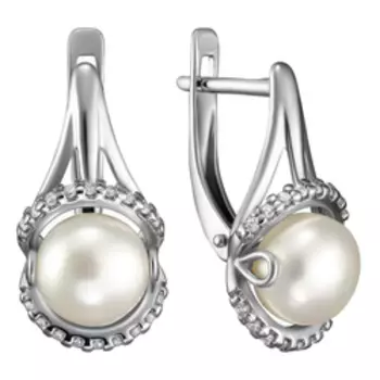 Серебряные серьги с жемчугом и фианитами
