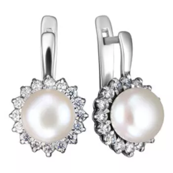 Серебряные серьги с жемчугом и фианитами