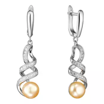 Серебряные серьги с жемчугом и фианитами