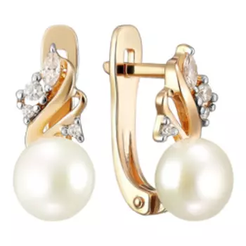 Серебряные серьги с жемчугом и фианитами