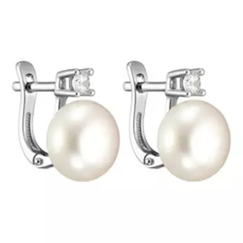 Серебряные серьги с жемчугом и фианитами