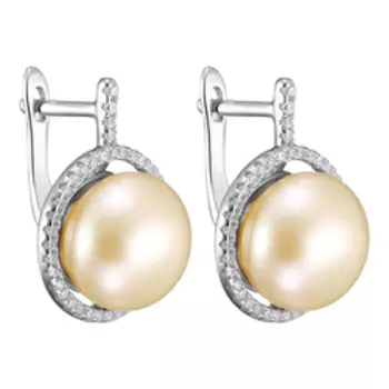 Серебряные серьги с жемчугом и фианитами