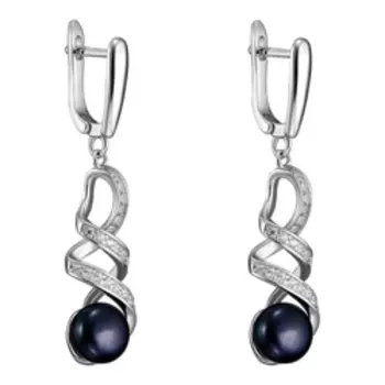 Серебряные серьги с жемчугом и фианитами