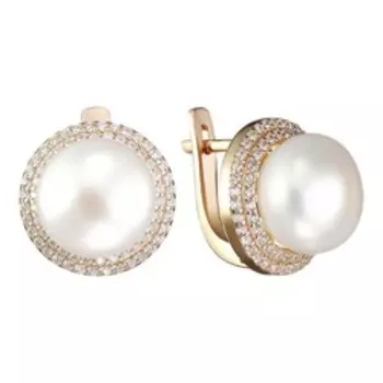 Серебряные серьги с жемчугом и фианитами