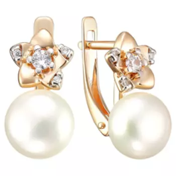 Серебряные серьги с жемчугом и фианитами