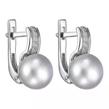 Серебряные серьги с жемчугом и фианитами
