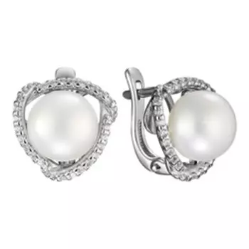 Серебряные серьги с жемчугом и фианитами