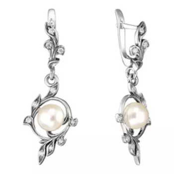 Серебряные серьги с жемчугом и фианитами