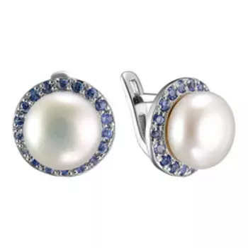 Серебряные серьги с жемчугом и фианитами
