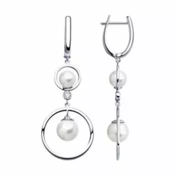 Серебряные серьги с жемчугом и фианитами