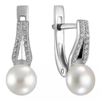 Серебряные серьги с жемчугом и фианитами