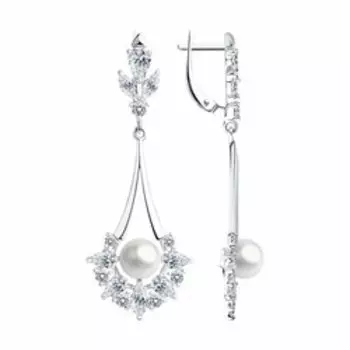 Серебряные серьги с жемчугом и фианитами