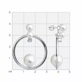 Серебряные серьги с жемчугом и фианитами