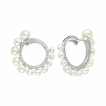 Серебряные серьги с жемчугом и фианитами