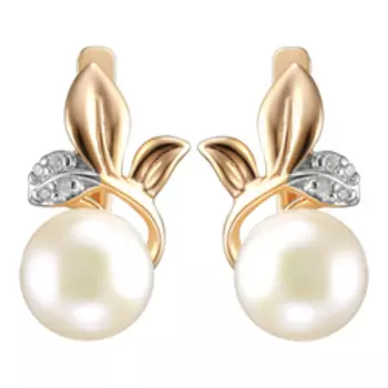 Серебряные серьги с жемчугом и фианитами "Цветы"