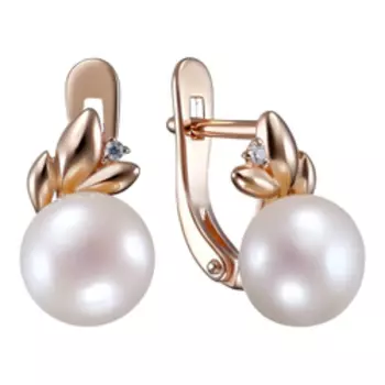 Серебряные серьги с жемчугом и фианитами "Цветы"