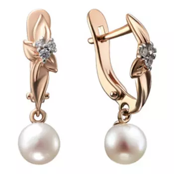 Серебряные серьги с жемчугом и фианитами "Цветы"