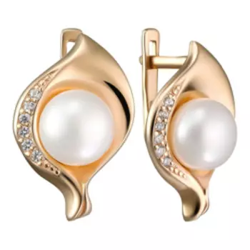 Серебряные серьги с жемчугом и фианитами "Цветы"