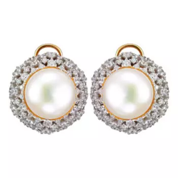 Серебряные серьги с жемчугом и фианитами "Цветы"