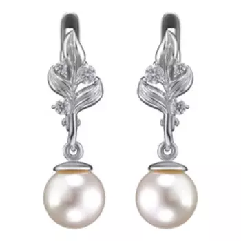 Серебряные серьги с жемчугом и кубическим цирконием