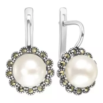 Серебряные серьги с жемчугом и марказитами