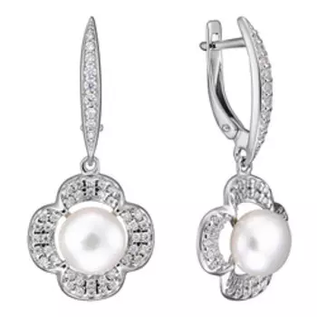 Серебряные серьги с жемчугом и россыпью