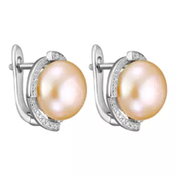 Серебряные серьги с жемчугом и россыпью фианитов