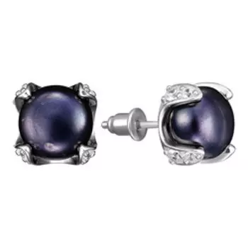 Серебряные серьги с жемчугом и россыпью фианитов