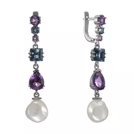 Серебряные серьги с жемчугом и самоцветами