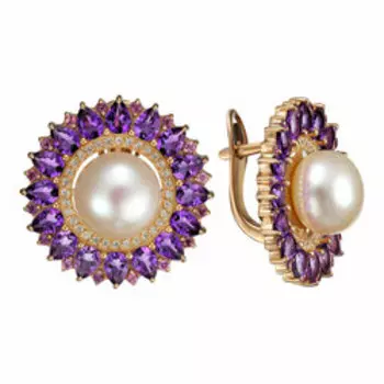 Серебряные серьги с жемчугом и самоцветами