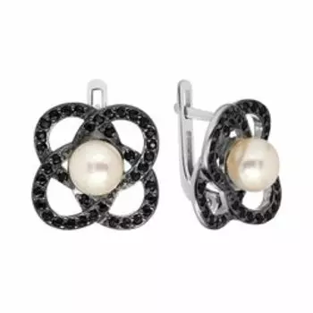 Серебряные серьги с жемчугом и шпинелью