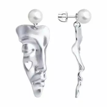 Серебряные серьги с жемчугом "Лица"