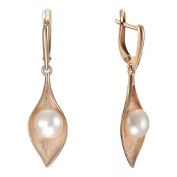 Серебряные серьги с жемчугом "Листочки"