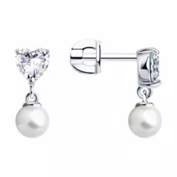 Серебряные серьги с жемчугом Swarovski и фианитами
