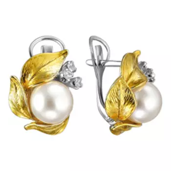 Серебряные серьги с жемчугом Swarowski и фианитами