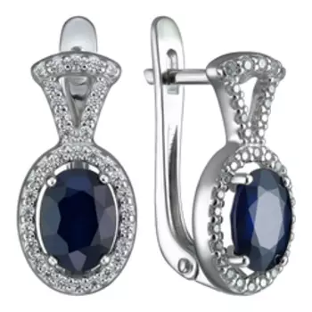Серебряные серьги сапфирами и фианитами