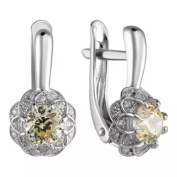 Серебряные серьги со стеклом и фианитами "Цветы"