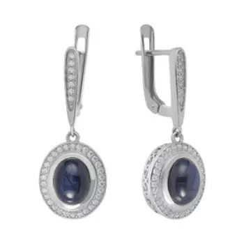 Серебряные серьги со звездчатыми корундами и кубическим цирконием